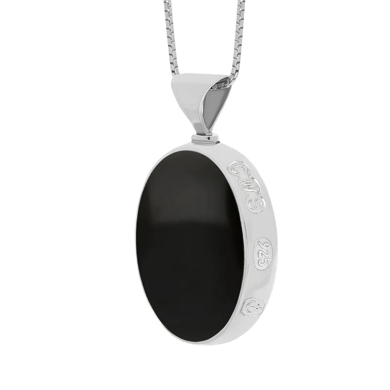 Sterling Silver Whitby Jet Mother of Pearl Queens Jubilee Hallmark Double Sided Oval Necklace D