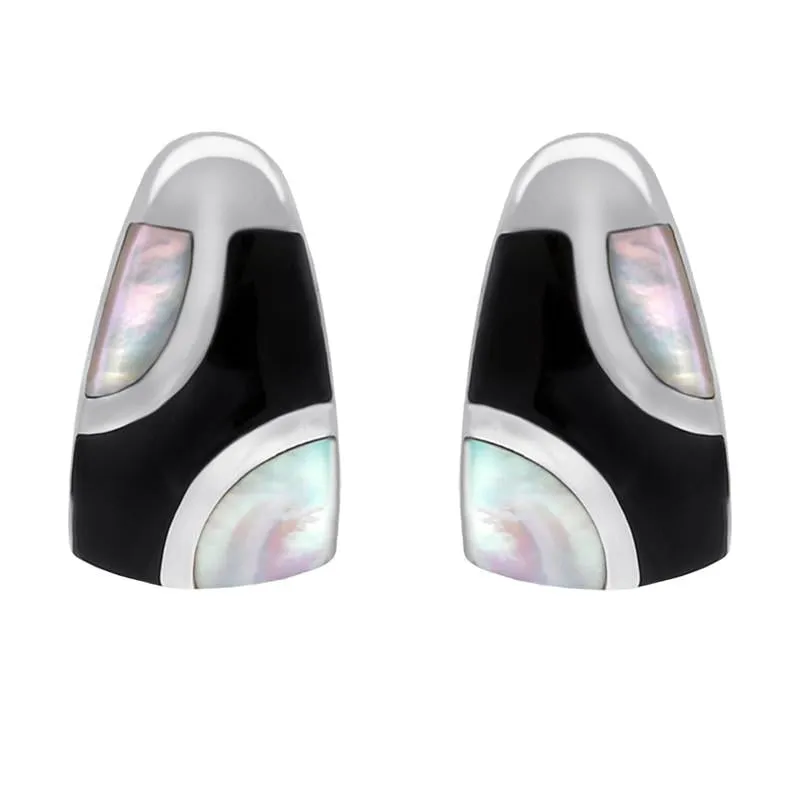 Sterling Silver Whitby Jet Mother of Pearl Three Stone Stud Earrings