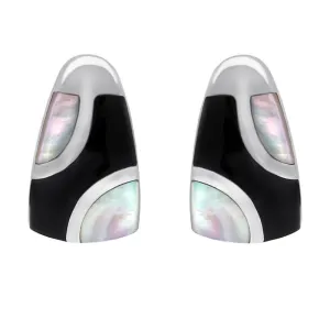 Sterling Silver Whitby Jet Mother of Pearl Three Stone Stud Earrings