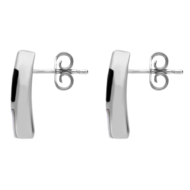 Sterling Silver Whitby Jet Mother of Pearl Three Stone Stud Earrings