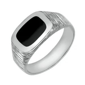 Sterling Silver Whitby Jet Oblong Bark Effect Signet Ring