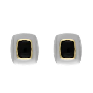 Sterling Silver Whitby Jet Oblong Stud Earrings D