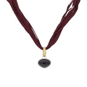 Sterling Silver Whitby Jet On Silk Necklace D