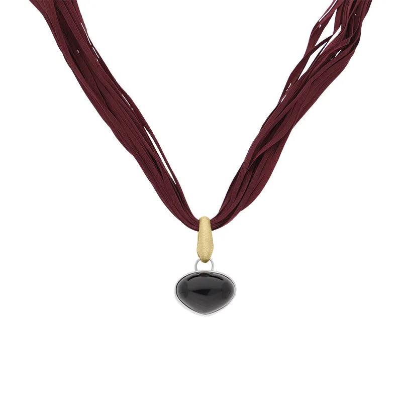 Sterling Silver Whitby Jet On Silk Necklace D