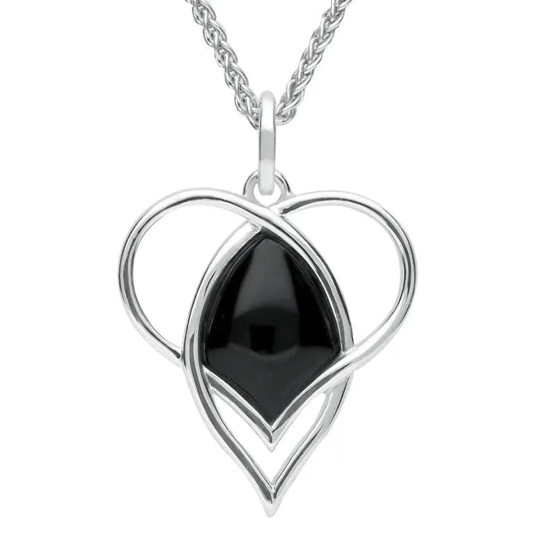 Sterling Silver Whitby Jet Open Heart Twist Necklace