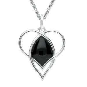 Sterling Silver Whitby Jet Open Heart Twist Necklace