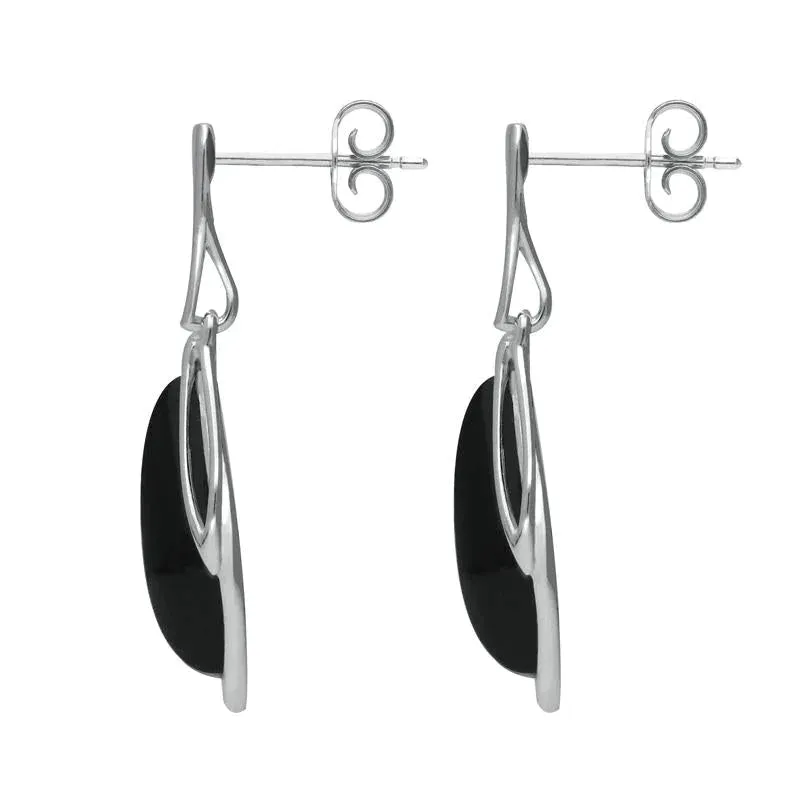 Sterling Silver Whitby Jet Open Marquise Drop Earrings