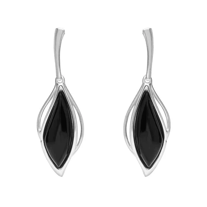 Sterling Silver Whitby Jet Open Marquise Drop Earrings