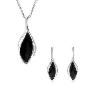 Sterling Silver Whitby Jet Open Marquise Two Piece Set