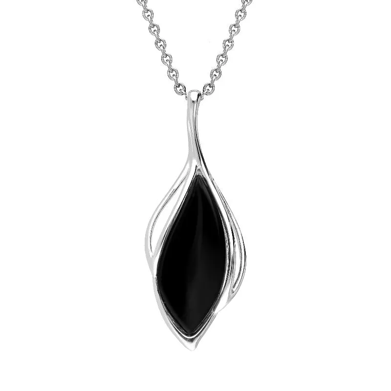 Sterling Silver Whitby Jet Open Marquise Two Piece Set