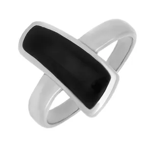 Sterling Silver Whitby Jet Organic Curved Oblong Ring