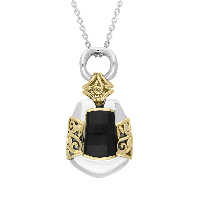 Sterling Silver Whitby Jet Ornate Faceted Necklace D