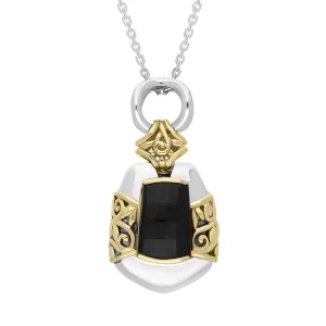 Sterling Silver Whitby Jet Ornate Faceted Necklace D