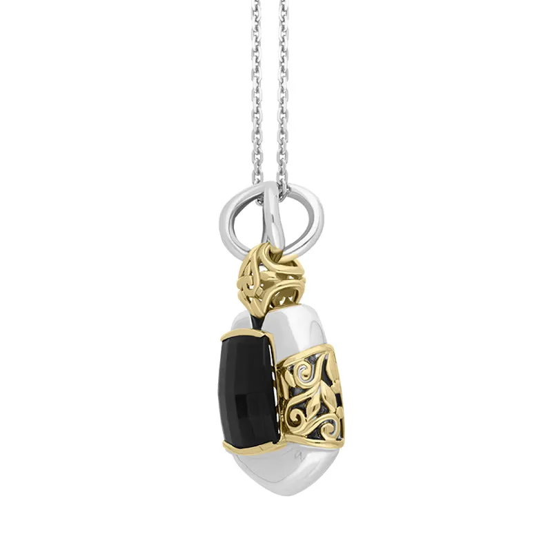 Sterling Silver Whitby Jet Ornate Faceted Necklace D