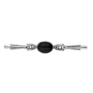 Sterling Silver Whitby Jet Oval Bar Brooch