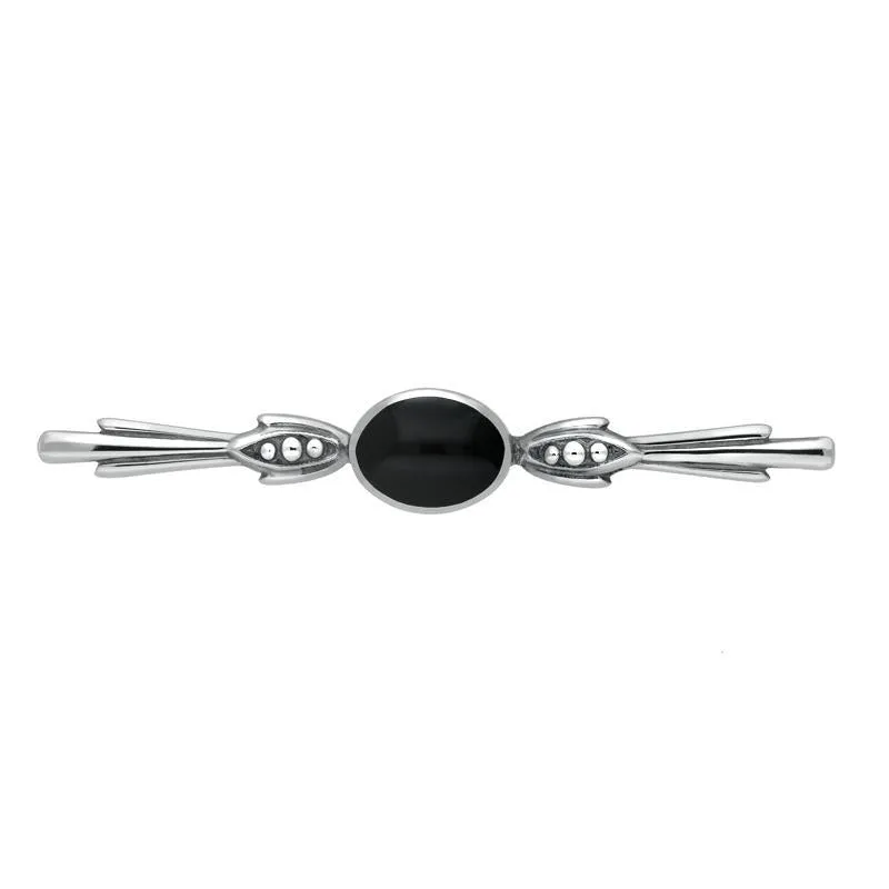 Sterling Silver Whitby Jet Oval Bar Brooch