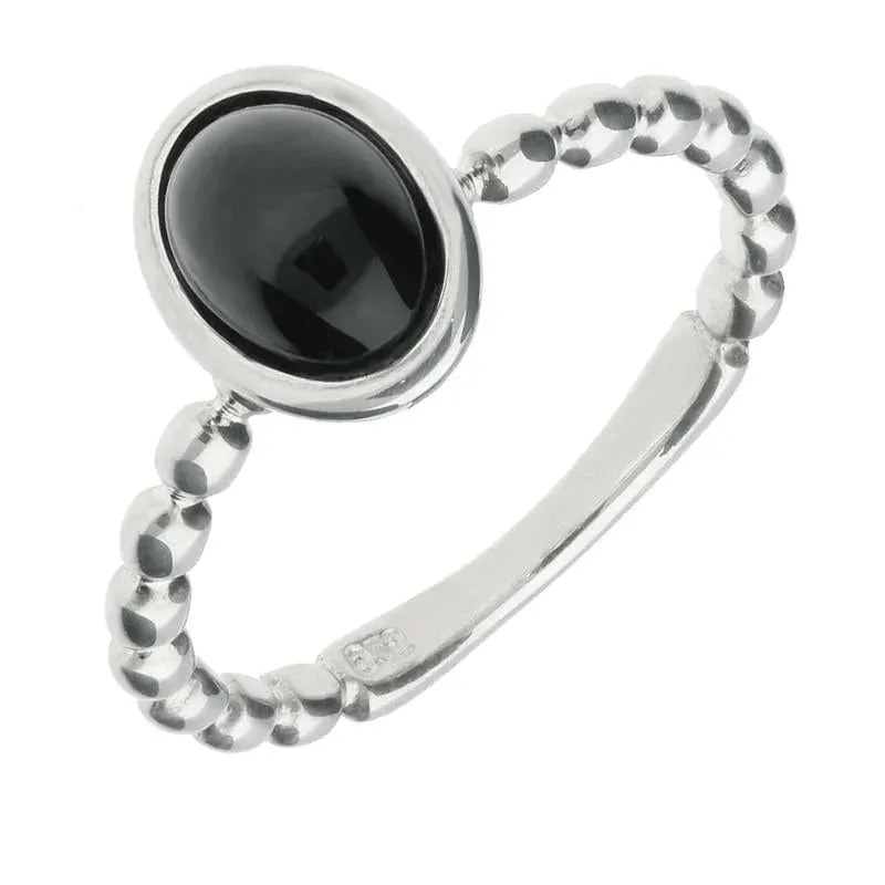 Sterling Silver Whitby Jet Oval Beaded Stacking Ring