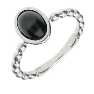 Sterling Silver Whitby Jet Oval Beaded Stacking Ring