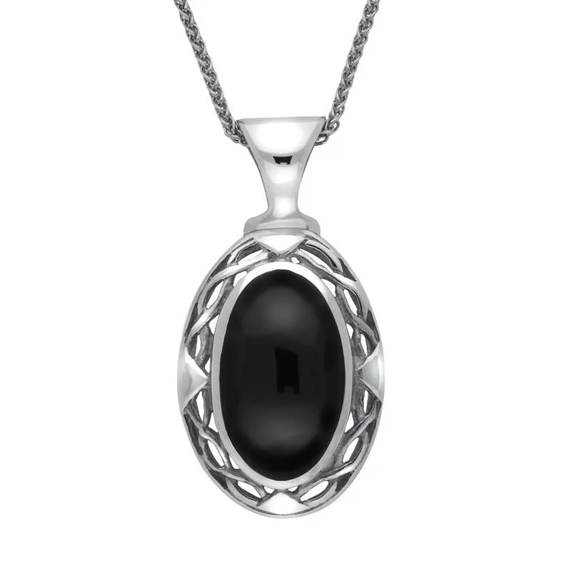 Sterling Silver Whitby Jet Oval Celtic Necklace