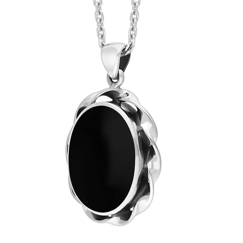 Sterling Silver Whitby Jet Oval Chunky Twist Frame Necklace D