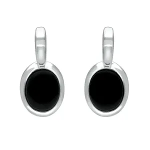 Sterling Silver Whitby Jet Oval Drop Earrings