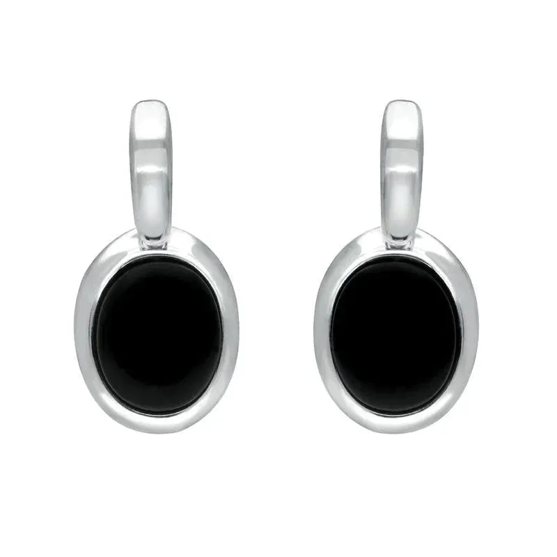 Sterling Silver Whitby Jet Oval Drop Earrings