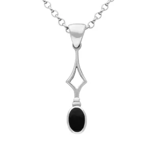 Sterling Silver Whitby Jet Oval Drop Necklace