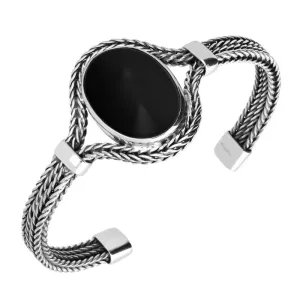 Sterling Silver Whitby Jet Oval Foxtail Bangle