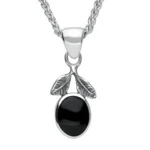 Sterling Silver Whitby Jet Oval Leaf Necklace