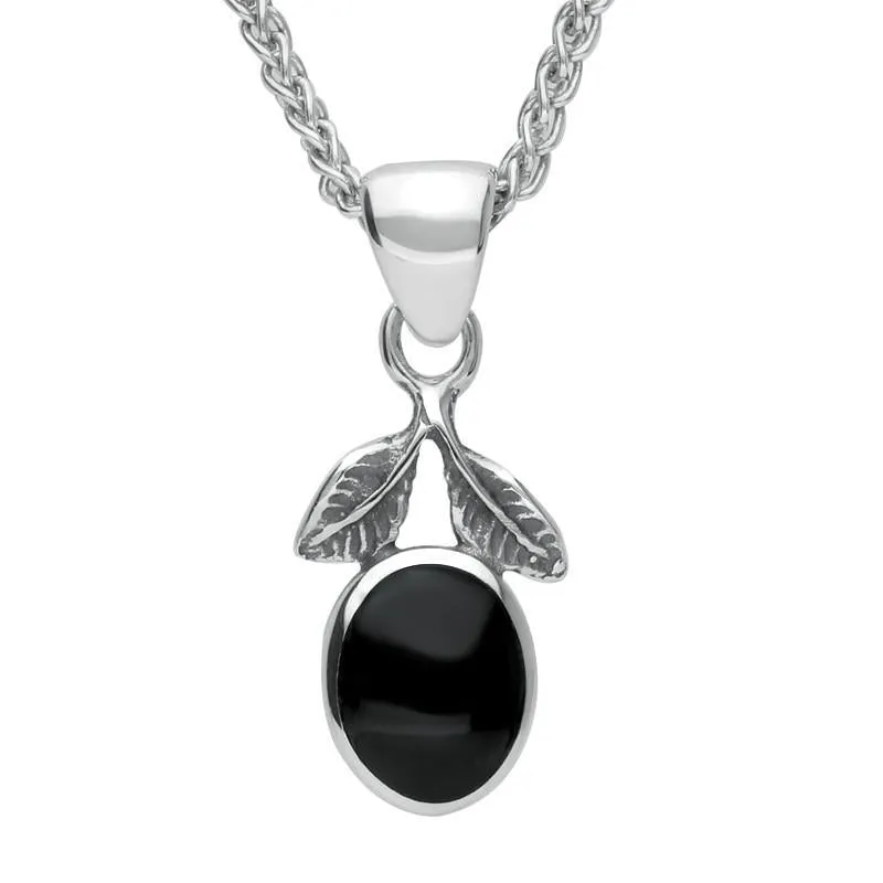 Sterling Silver Whitby Jet Oval Leaf Necklace