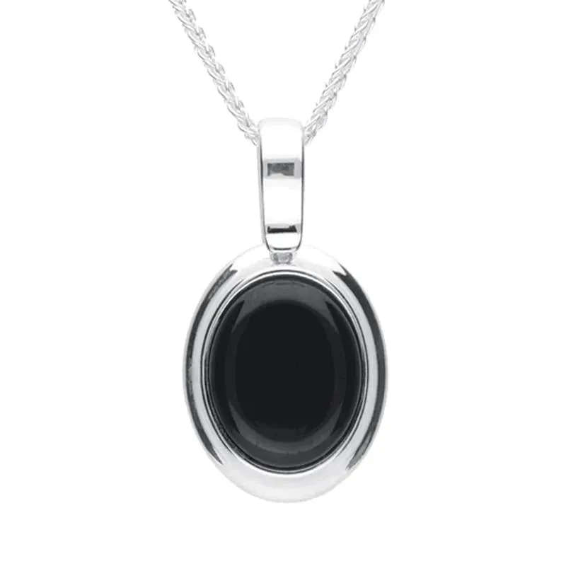 Sterling Silver Whitby Jet Oval Necklace