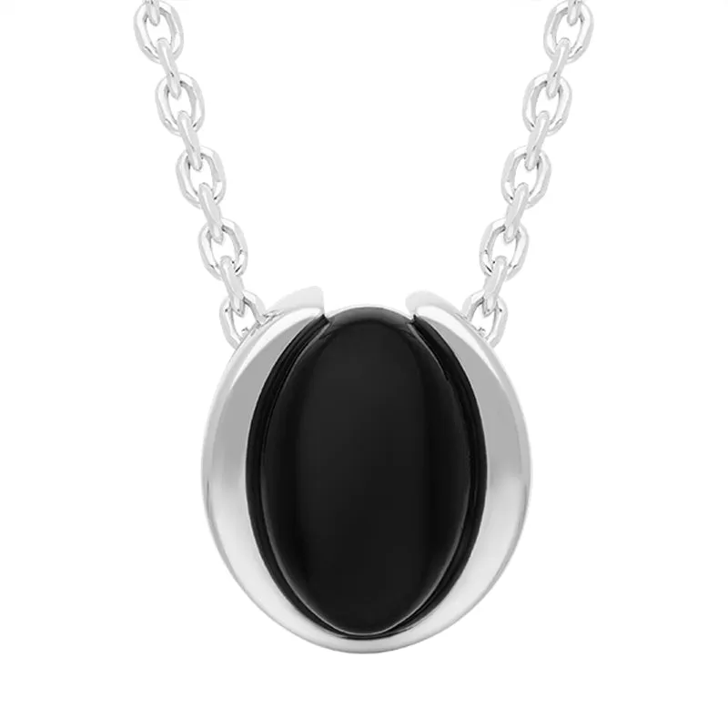 Sterling Silver Whitby Jet Oval Necklace