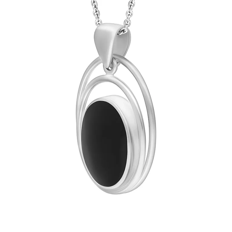 Sterling Silver Whitby Jet Oval Open Edge Necklace D