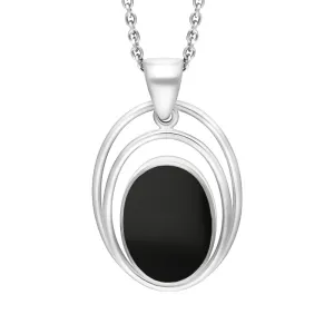 Sterling Silver Whitby Jet Oval Open Edge Necklace D