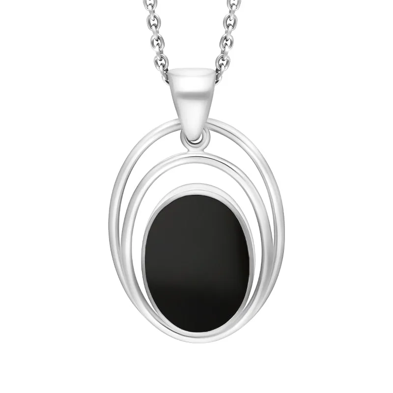 Sterling Silver Whitby Jet Oval Open Edge Necklace D