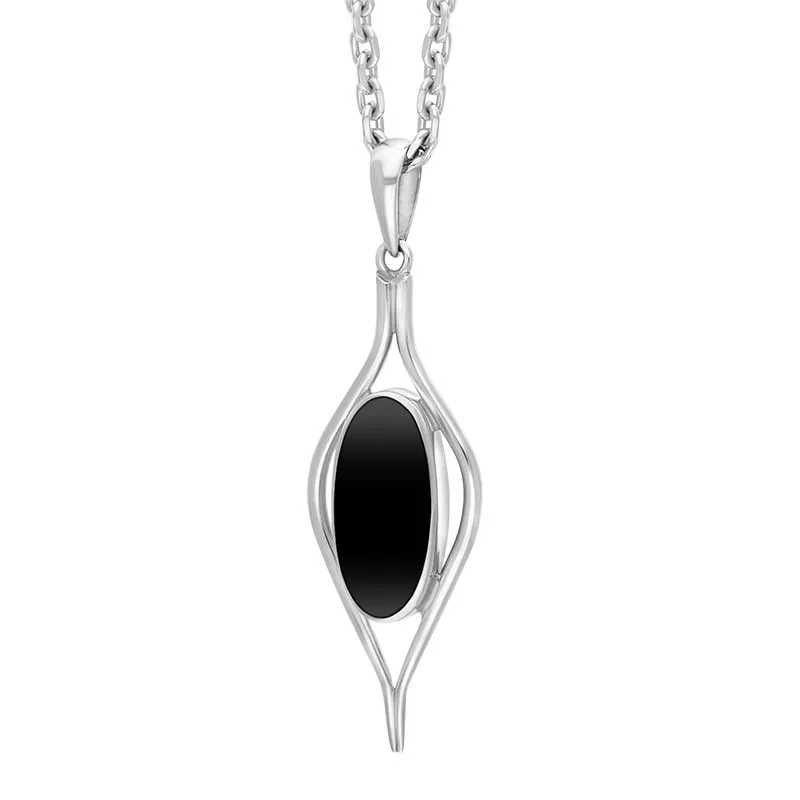 Sterling Silver Whitby Jet Oval Open Pointed Frame Necklace