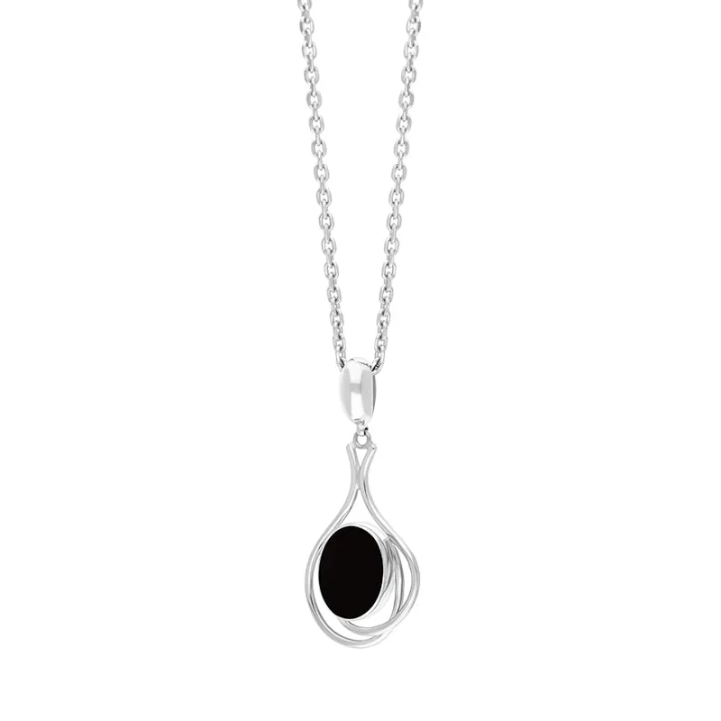 Sterling Silver Whitby Jet Oval Open Twist Frame Necklace
