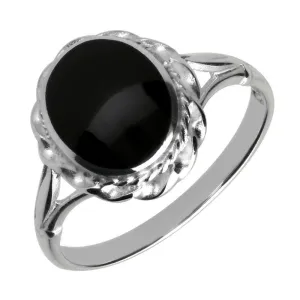 Sterling Silver Whitby Jet Oval Rope Twist Ring