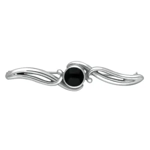 Sterling Silver Whitby Jet Oval Scroll Brooch