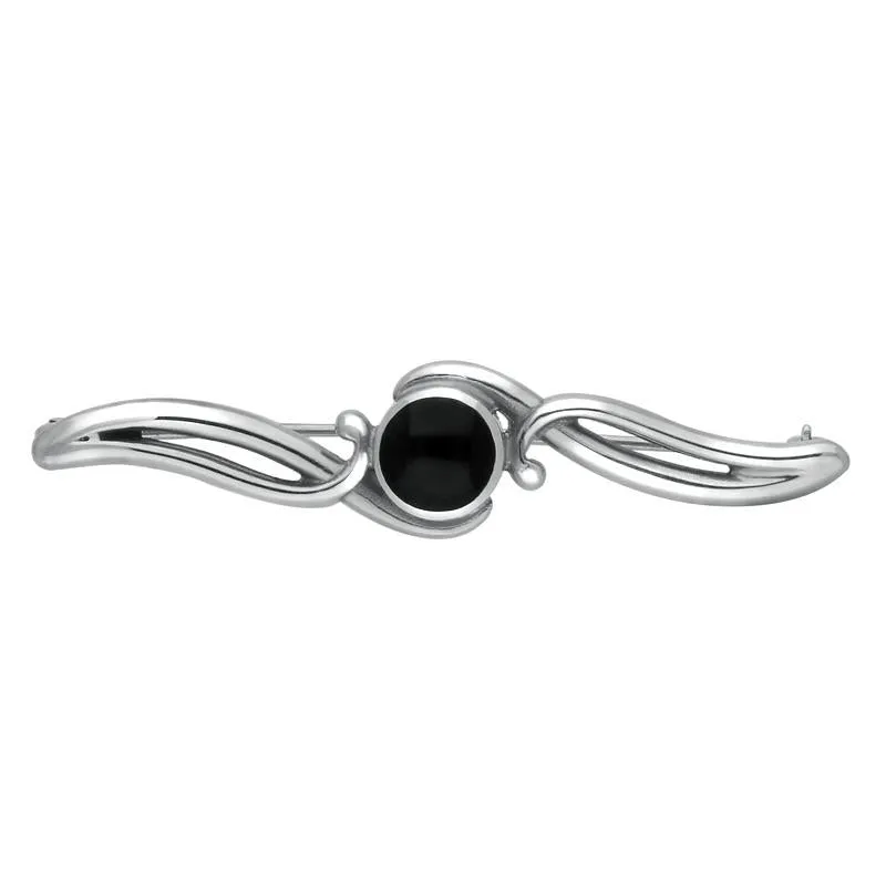 Sterling Silver Whitby Jet Oval Scroll Brooch