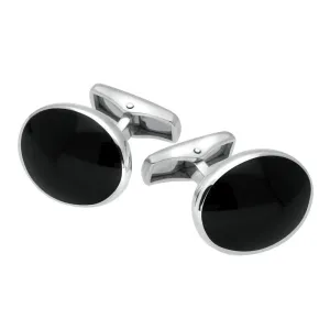 Sterling Silver Whitby Jet Oval Shape Cufflinks