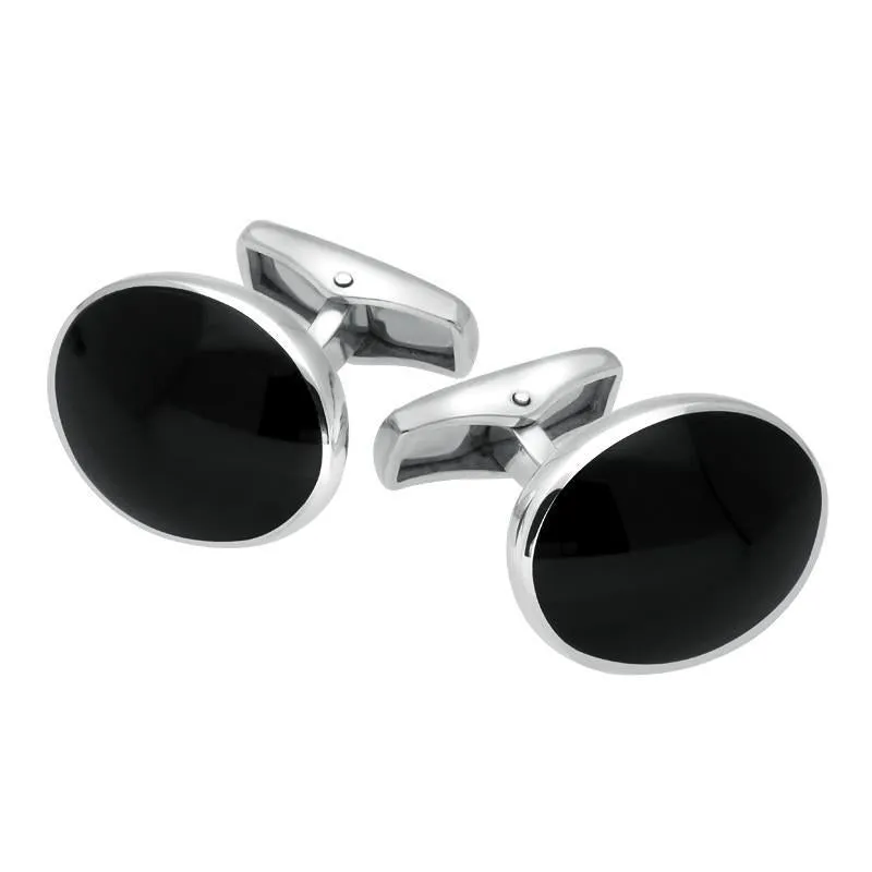 Sterling Silver Whitby Jet Oval Shape Cufflinks