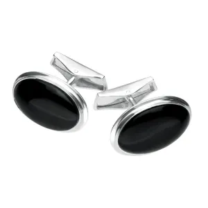Sterling Silver Whitby Jet Oval Shaped Cufflinks