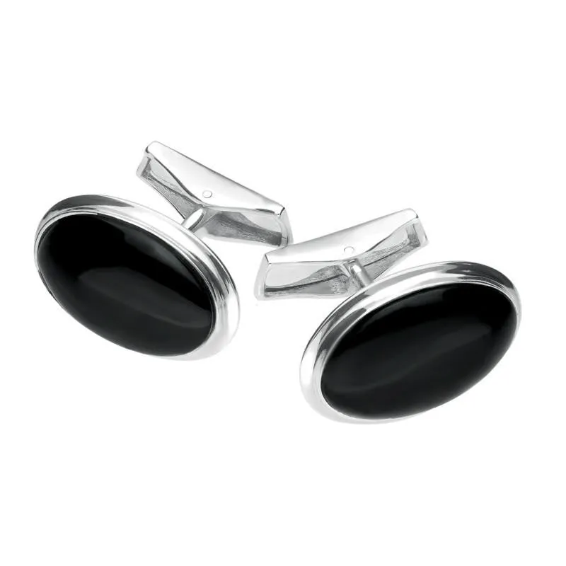 Sterling Silver Whitby Jet Oval Shaped Cufflinks