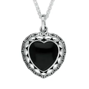 Sterling Silver Whitby Jet Oxidised Heart Necklace