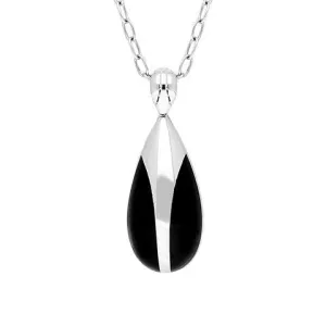 Sterling Silver Whitby Jet Pear Drop Necklace