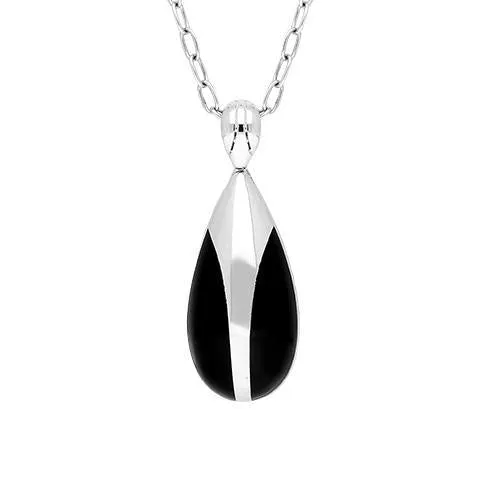 Sterling Silver Whitby Jet Pear Drop Necklace