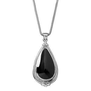 Sterling Silver Whitby Jet Pear Shape Fleur Necklace