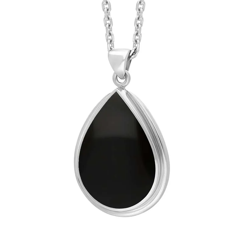 Sterling Silver Whitby Jet Pear Shape Open Frame Necklace D