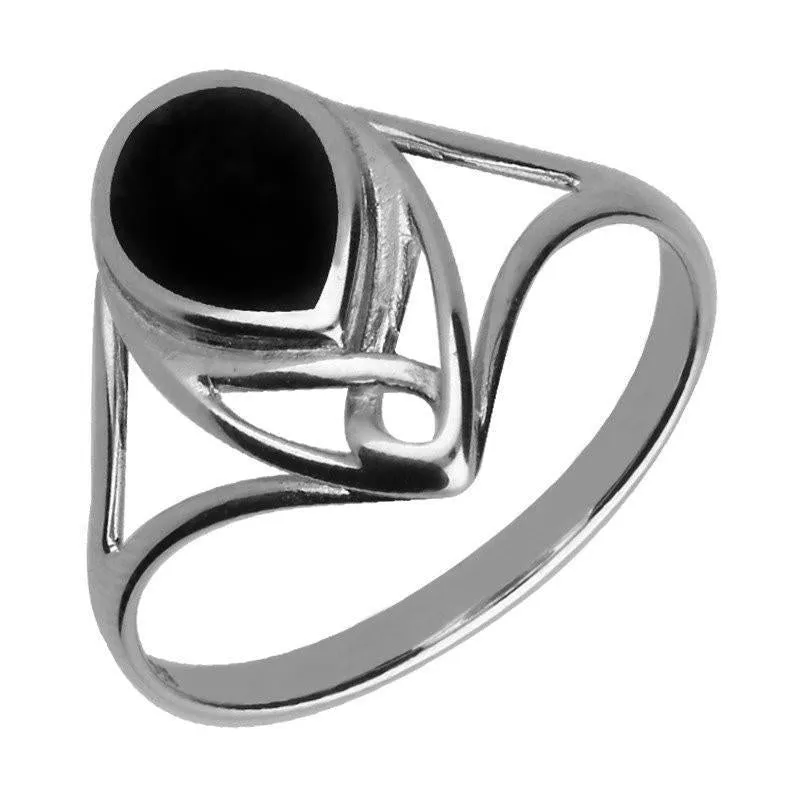 Sterling Silver Whitby Jet Pear Shaped Celtic Four Piece Set
